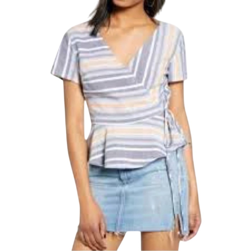 Hiatus peplum wrap short sleeve V-neck blouse shirt top with ties sz small S
 b3